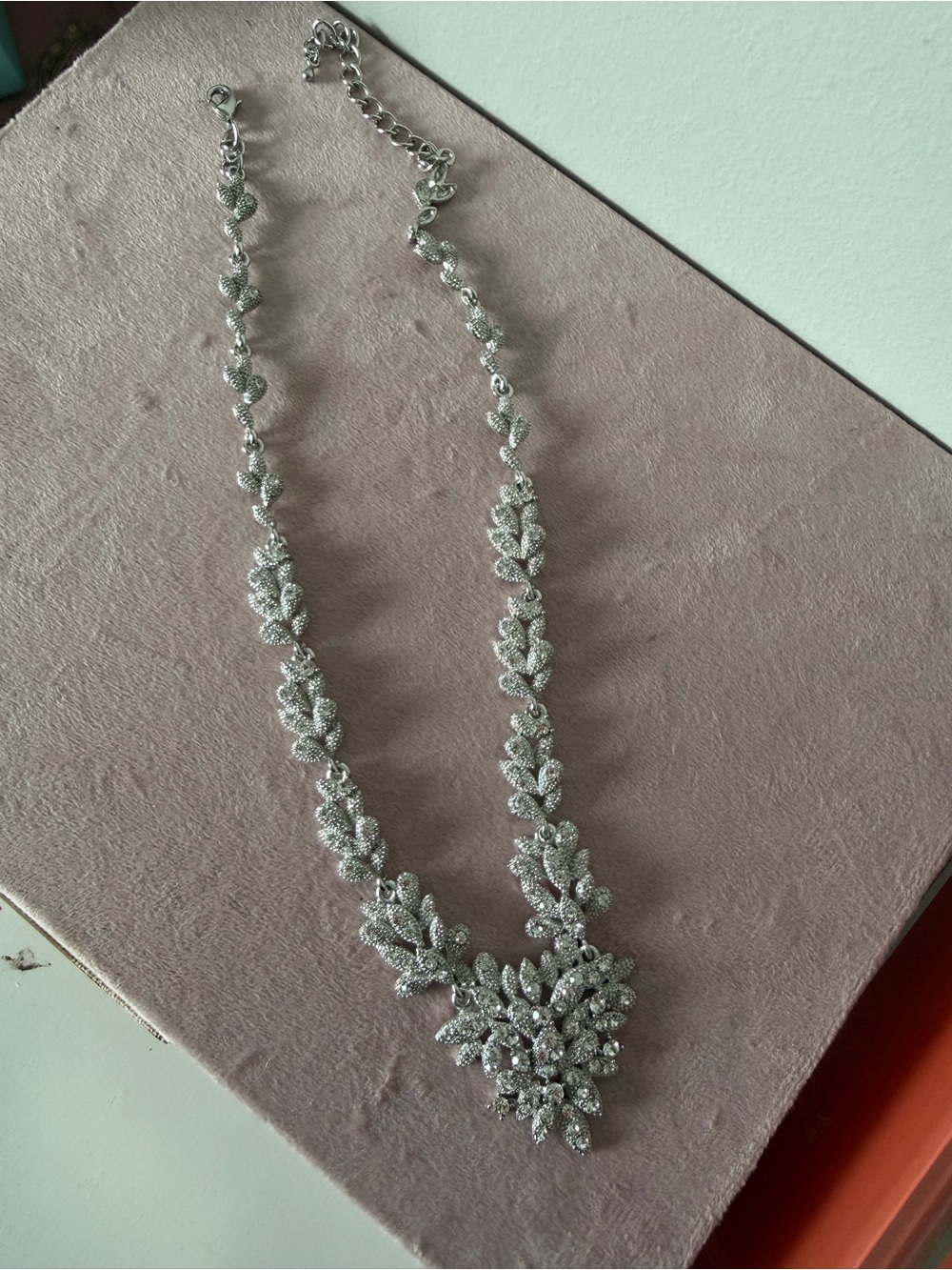 Silver Crystal Leaf Statement Necklace - Elegant Bridal Jewelry